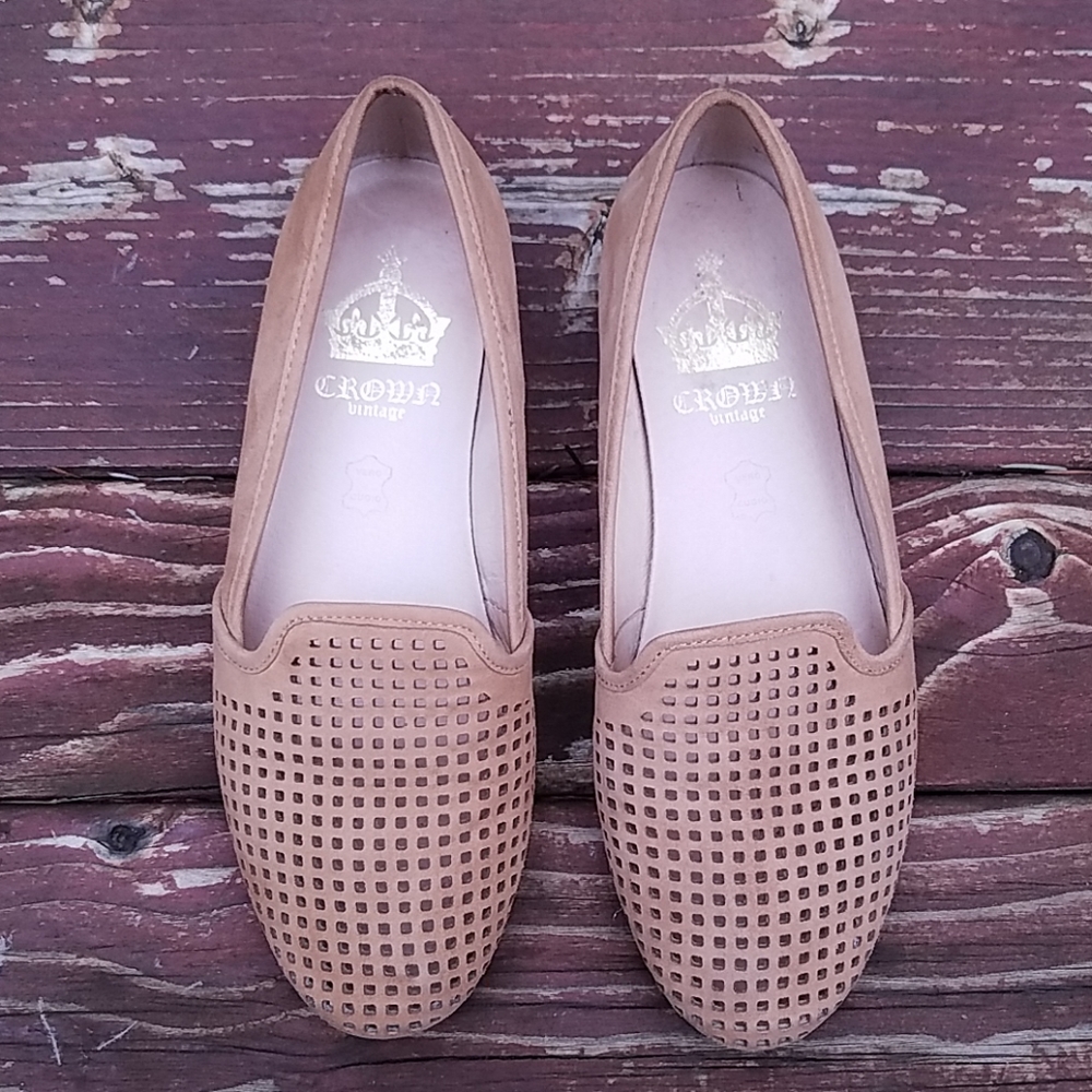 CROWN VINTAGE Camel Suede Perforated Flats- 6.5M